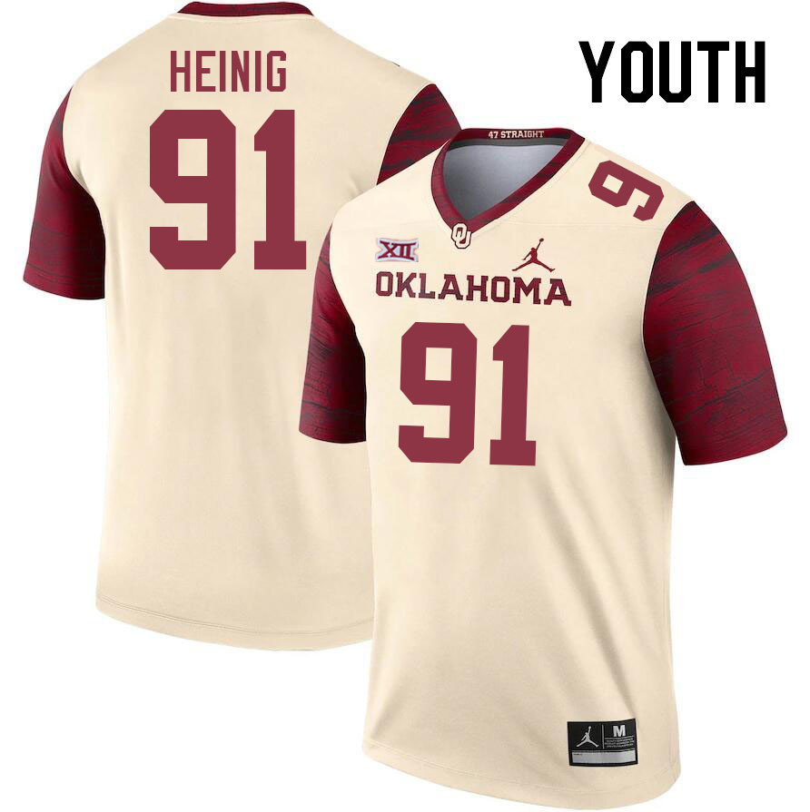 Youth #91 Drew Heinig Oklahoma Sooners College Football Jerseys Stitched Sale-Cream